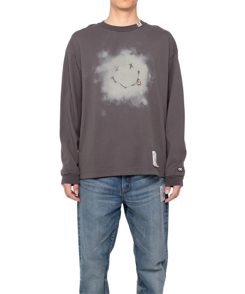 Distressed Smily Face Printed LS T-shirt