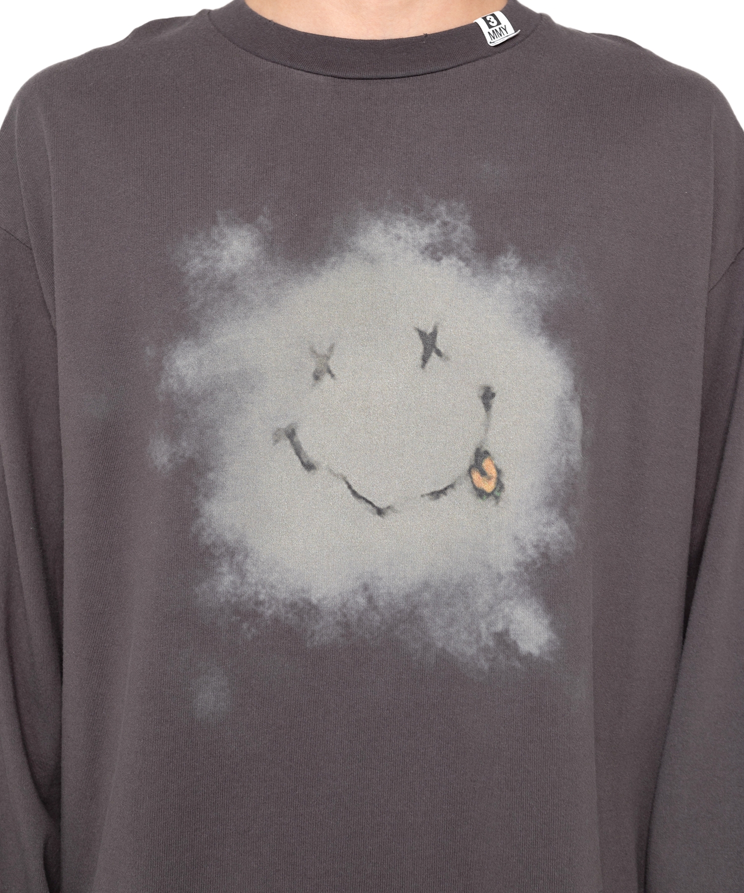 Distressed Smily Face Printed LS T-shirt