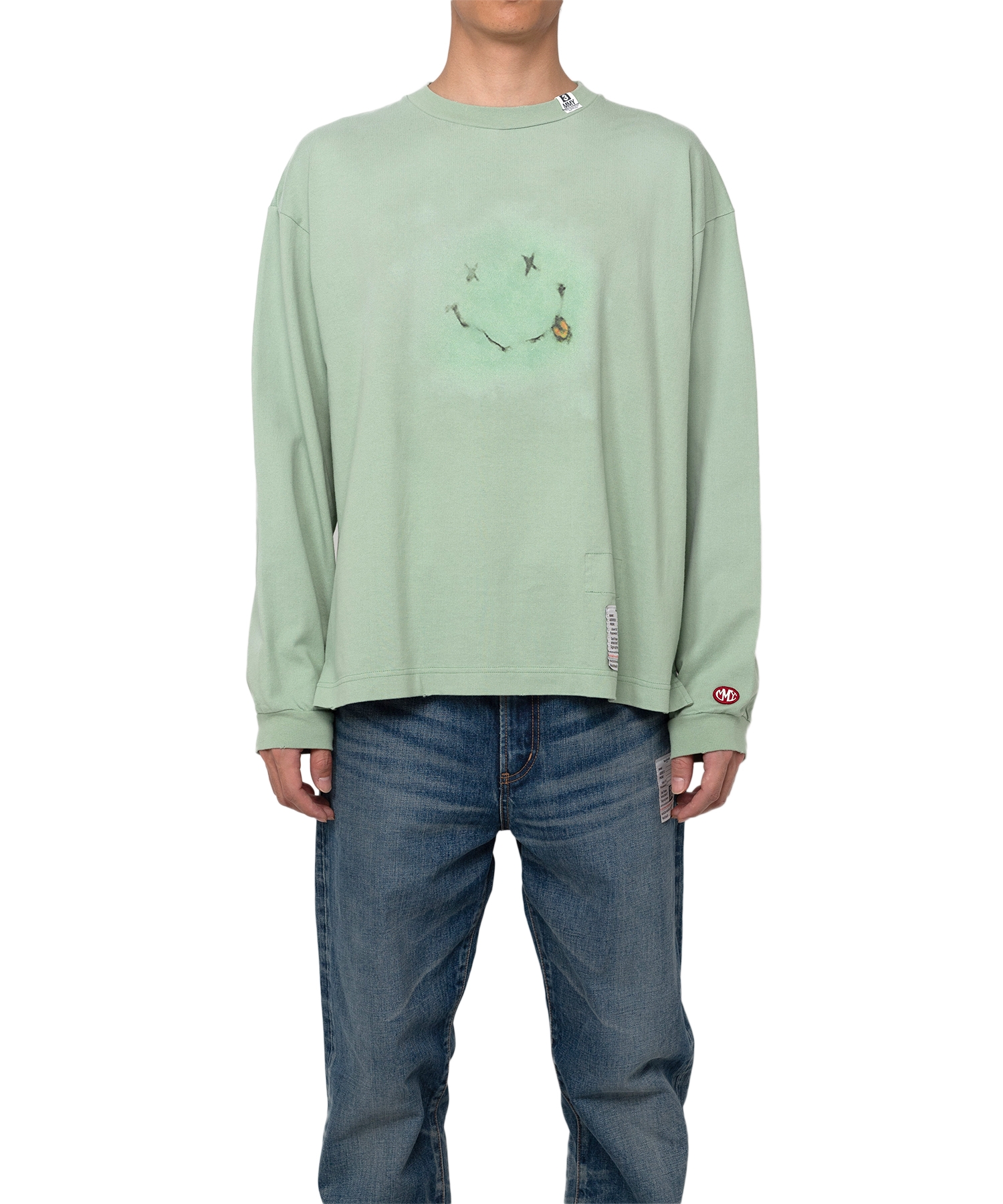 Distressed Smily Face Printed LS T-shirt