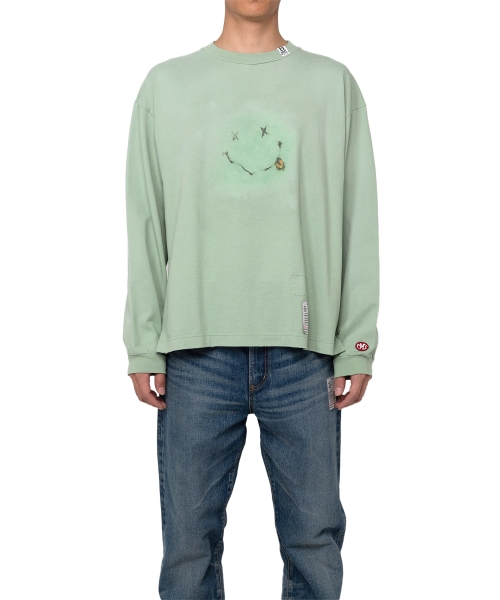 Distressed Smily Face Printed LS T-shirt
