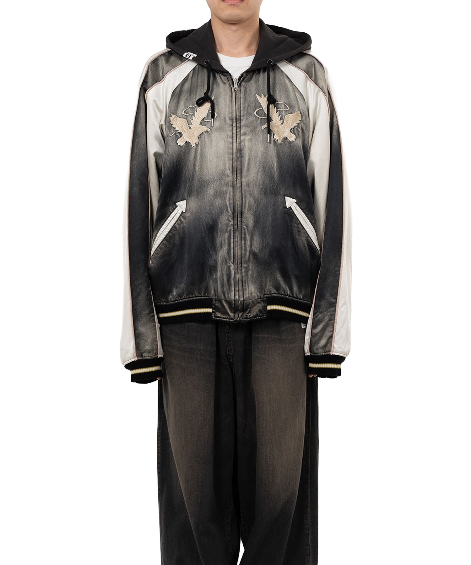 Reversible Hoodie Layered Souvenir Jacket