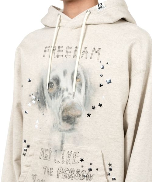 Dog Printed Embellished Distressed Hoodie