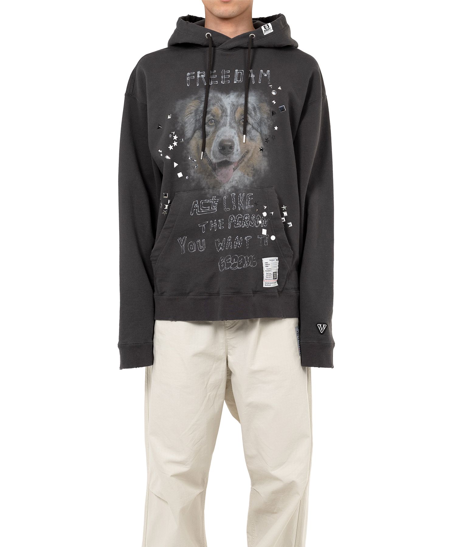 Dog Printed Embellished Distressed Hoodie