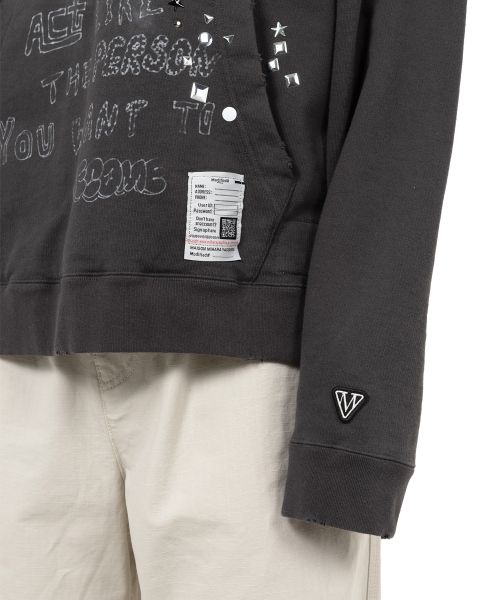 Dog Printed Embellished Distressed Hoodie