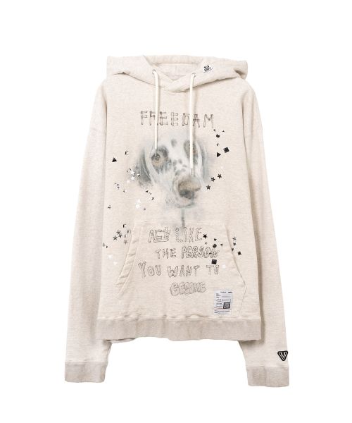 Dog Printed Embellished Distressed Hoodie