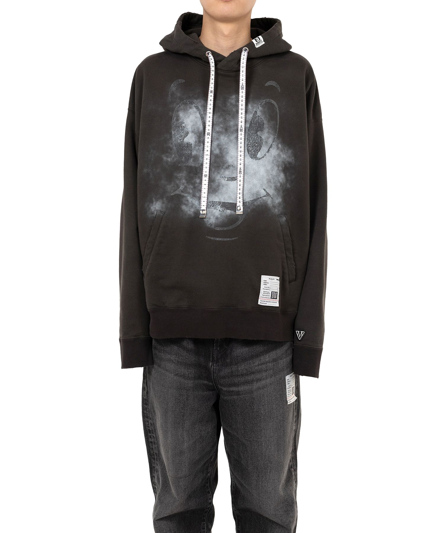 Happy Face Printed Distressed Hoodie