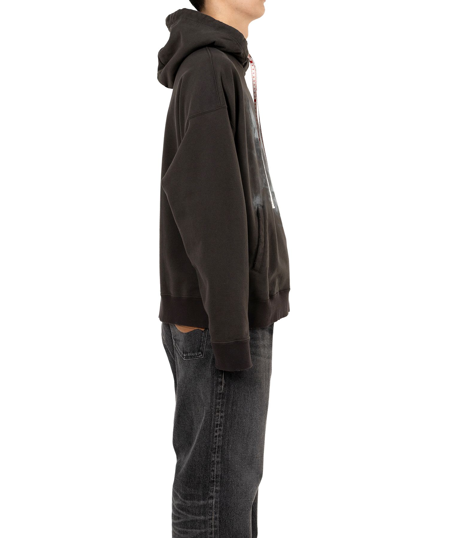 Happy Face Printed Distressed Hoodie