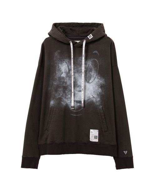 Happy Face Printed Distressed Hoodie