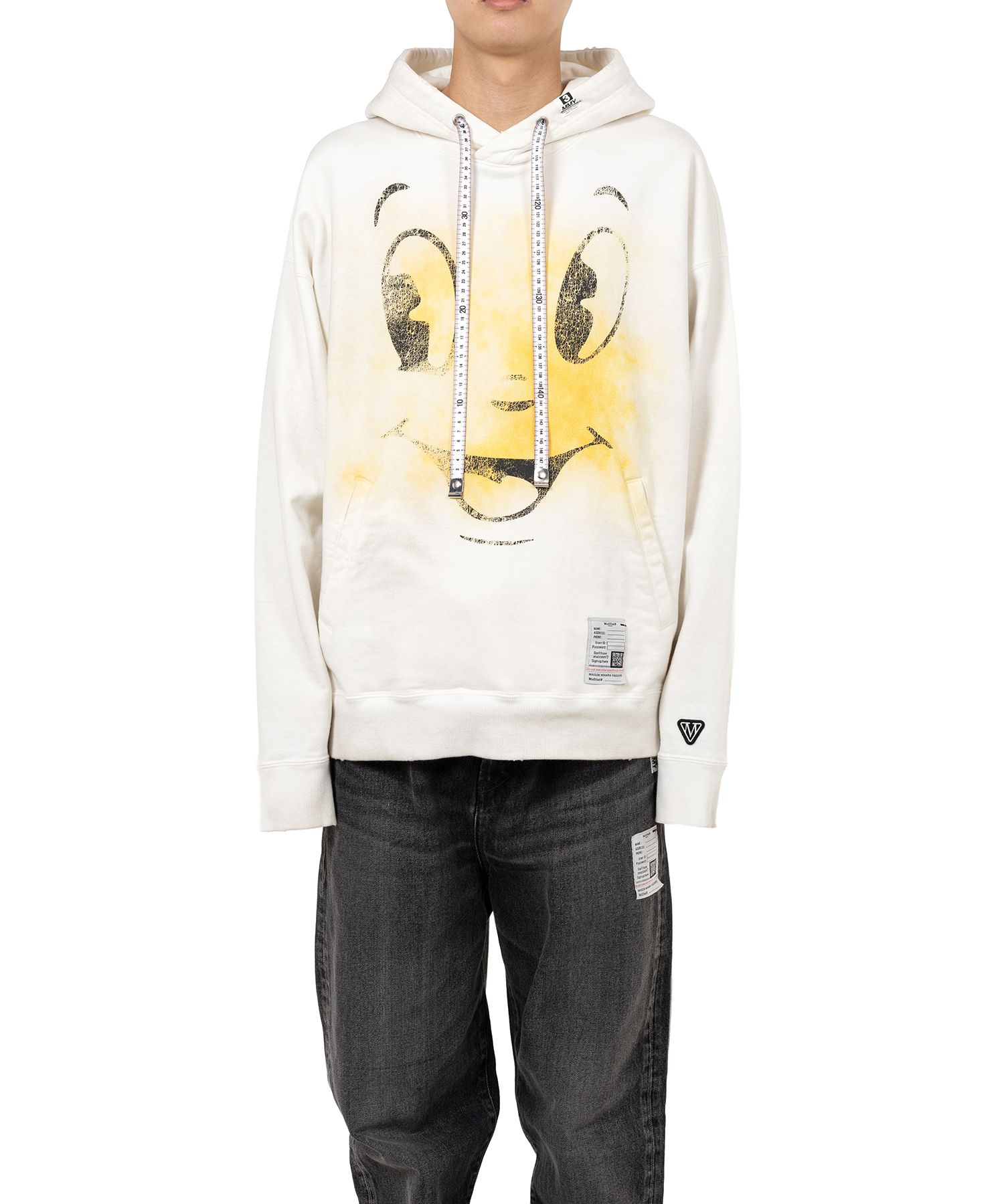 Happy Face Printed Distressed Hoodie