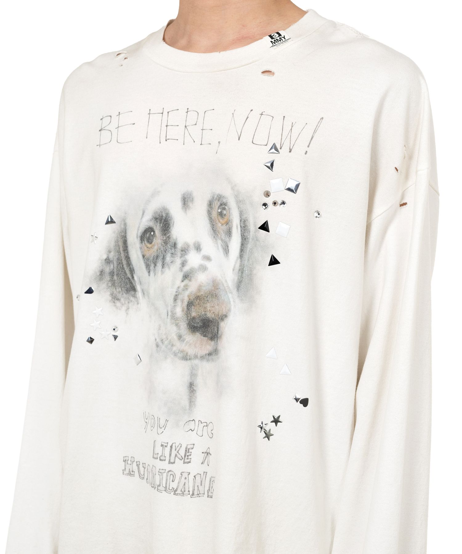 Dog Printed Embellished Distressed Long Sleeve T-shirt