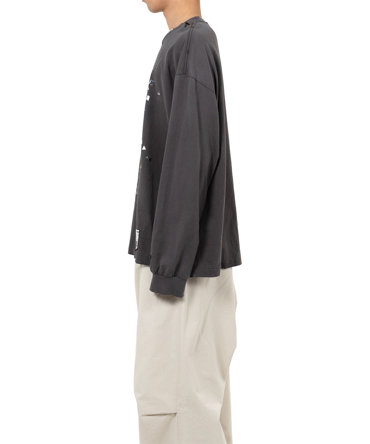 Dog Printed Embellished Distressed Long Sleeve T-shirt