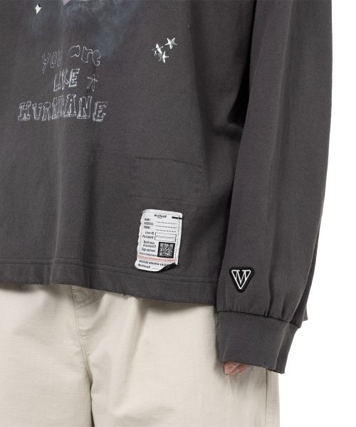 Dog Printed Embellished Distressed Long Sleeve T-shirt