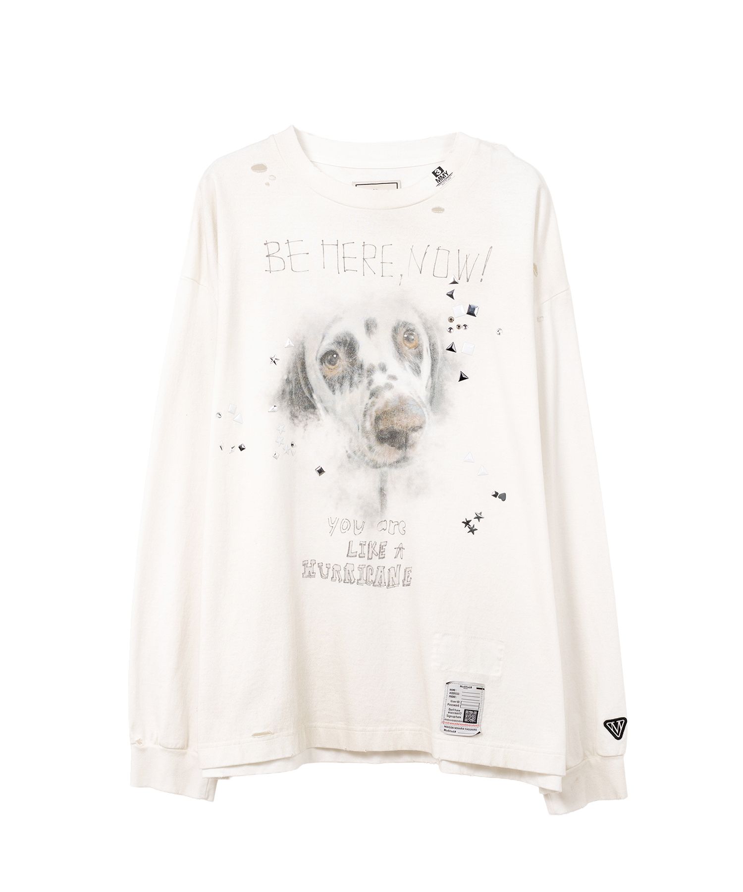 Dog Printed Embellished Distressed Long Sleeve T-shirt