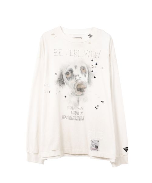 Dog Printed Embellished Distressed Long Sleeve T-shirt