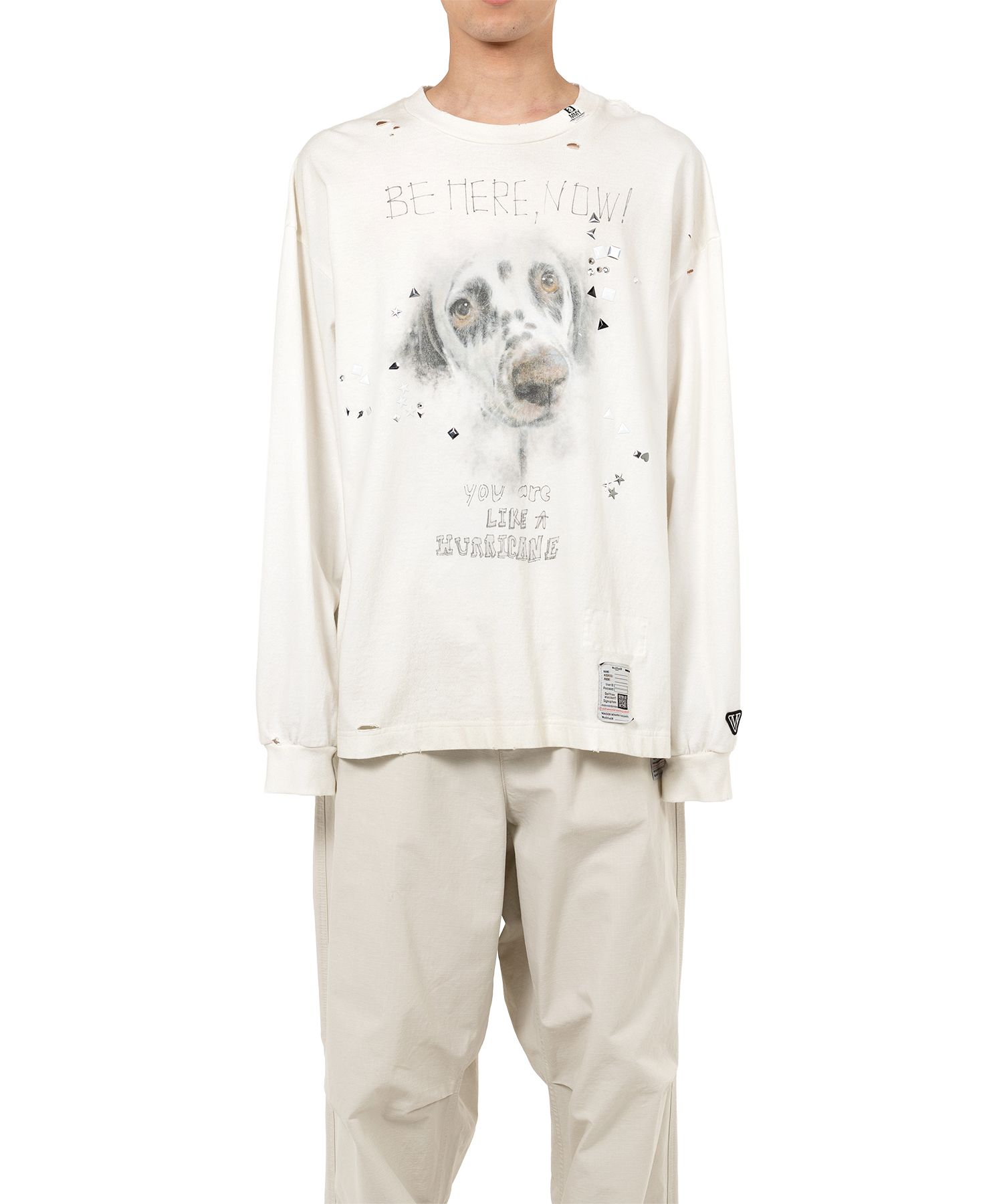 Dog Printed Embellished Distressed Long Sleeve T-shirt