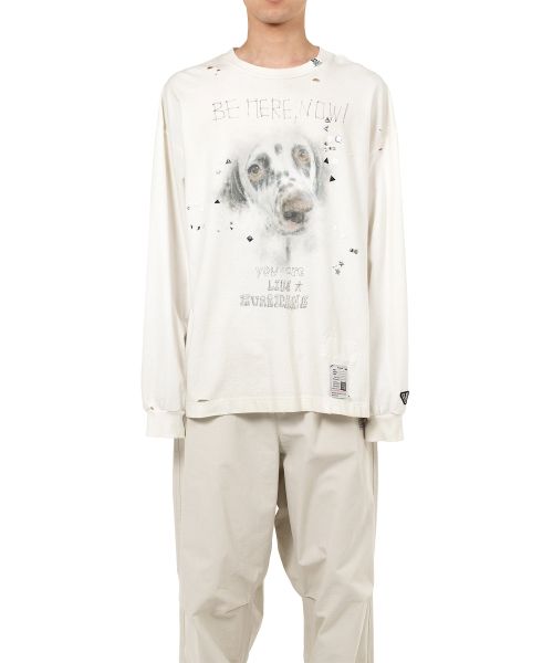 Dog Printed Embellished Distressed Long Sleeve T-shirt