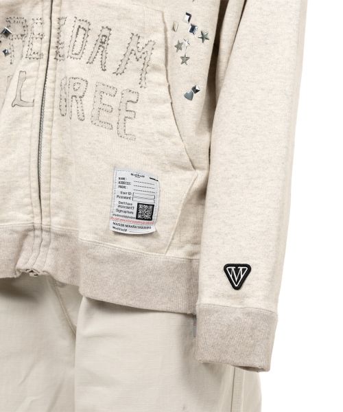 Animal Printed Embellished Distressed Zip-up Hoodie