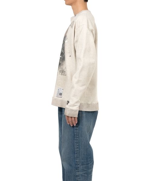 Cat Printed Embellished Distressed Sweatshirt