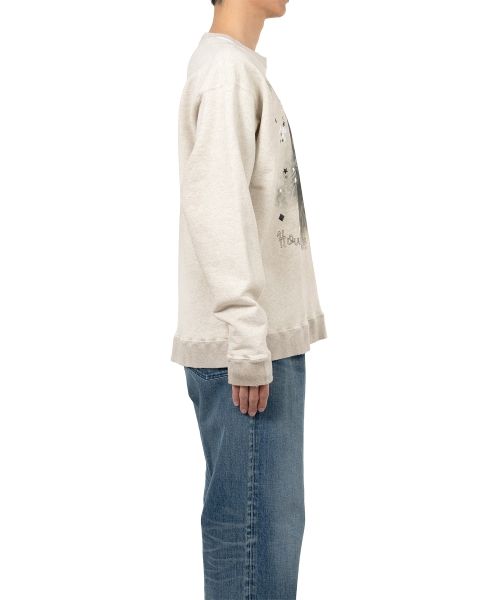 Cat Printed Embellished Distressed Sweatshirt