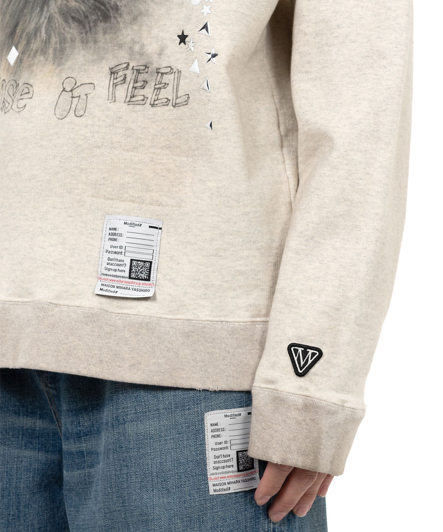 Cat Printed Embellished Distressed Sweatshirt