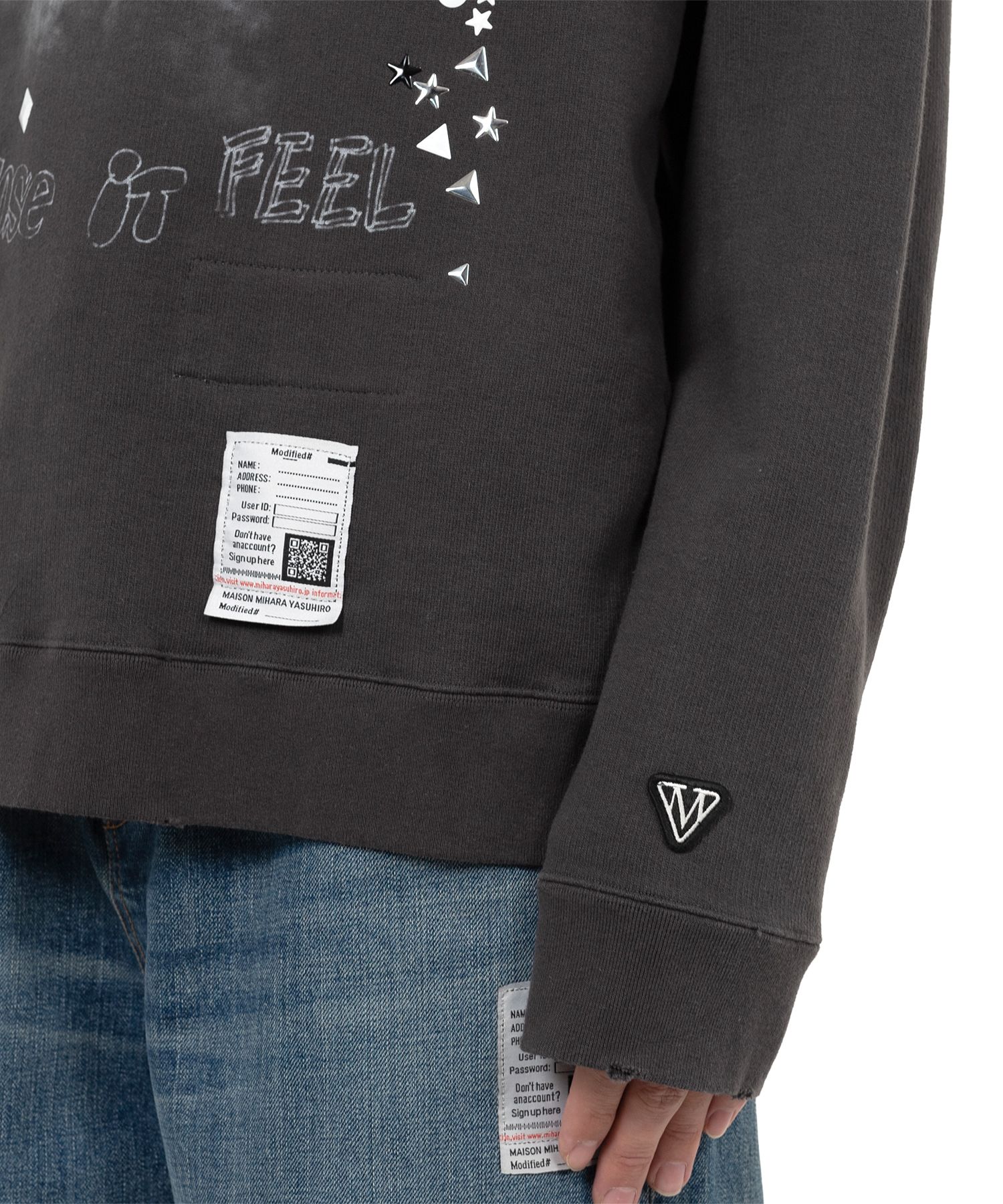 Cat Printed Embellished Distressed Sweatshirt