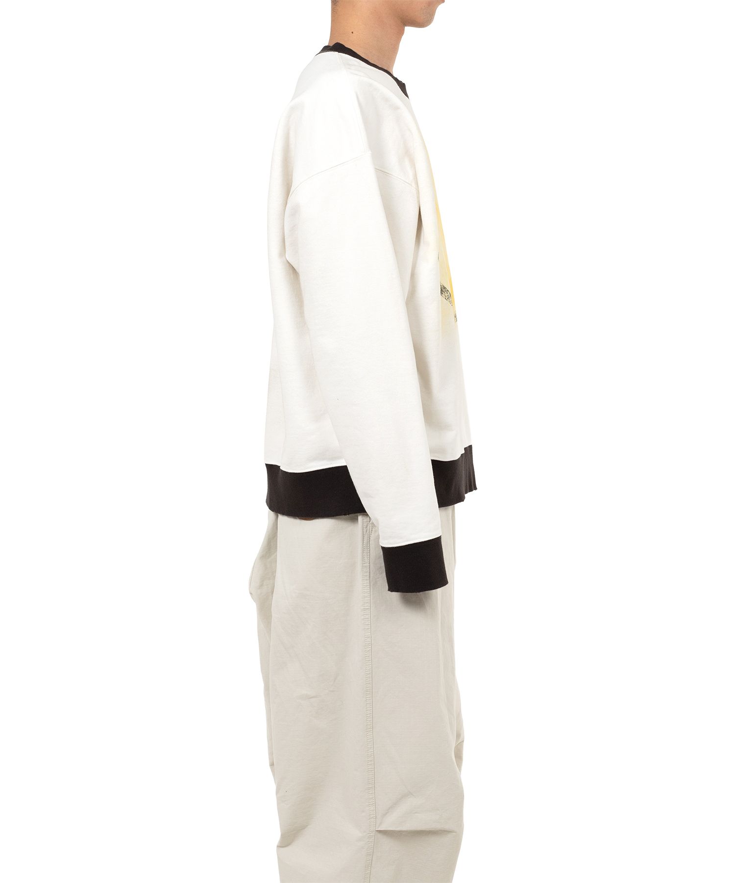 Smily Face Printed Distressed Ringer Sweatshirt