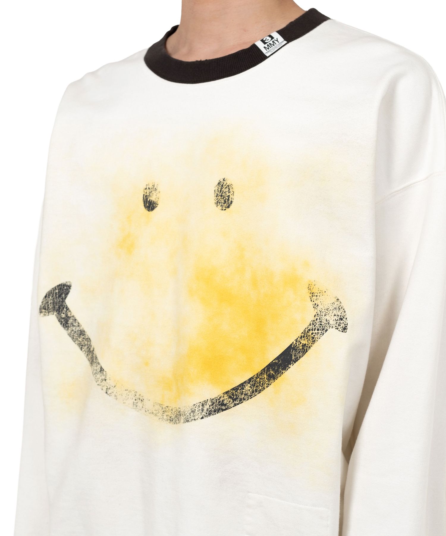 Smily Face Printed Distressed Ringer Sweatshirt