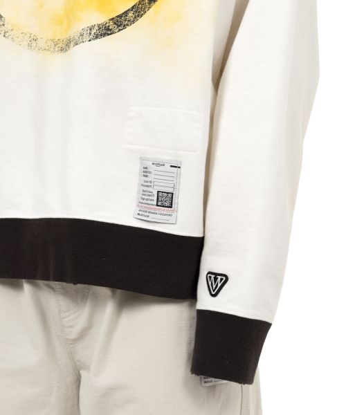 Smily Face Printed Distressed Ringer Sweatshirt