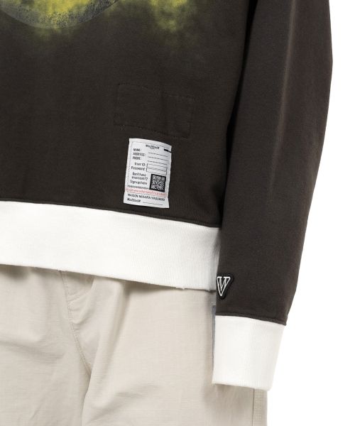 Smily Face Printed Distressed Ringer Sweatshirt