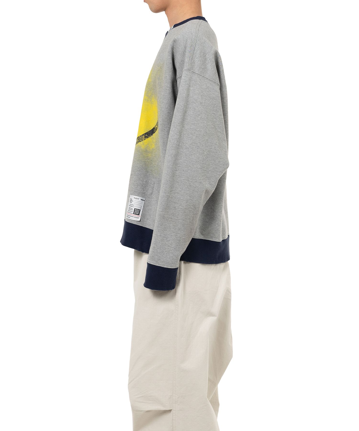 Smily Face Printed Distressed Ringer Sweatshirt