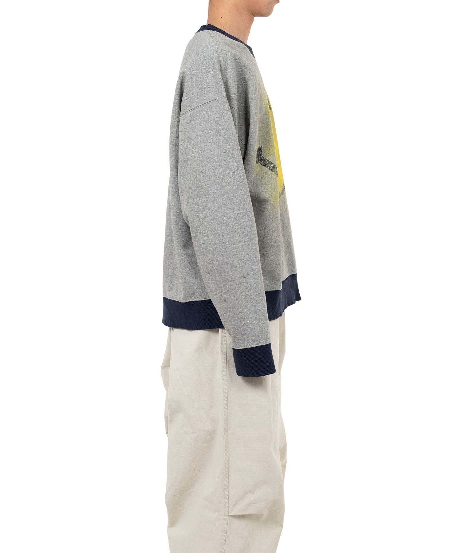 Smily Face Printed Distressed Ringer Sweatshirt