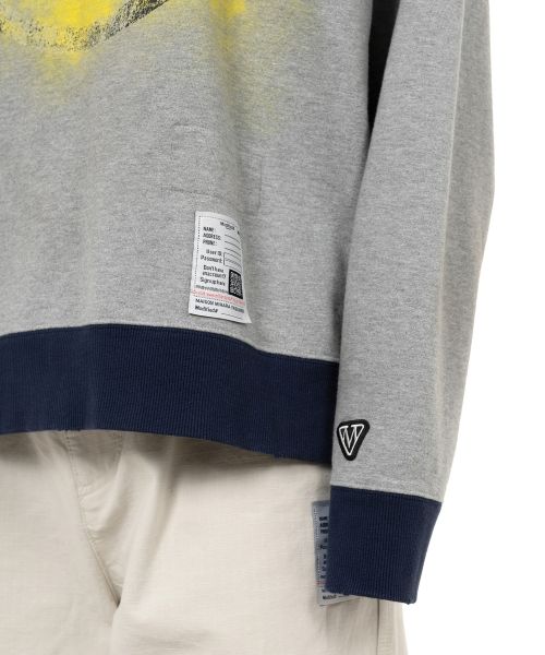 Smily Face Printed Distressed Ringer Sweatshirt