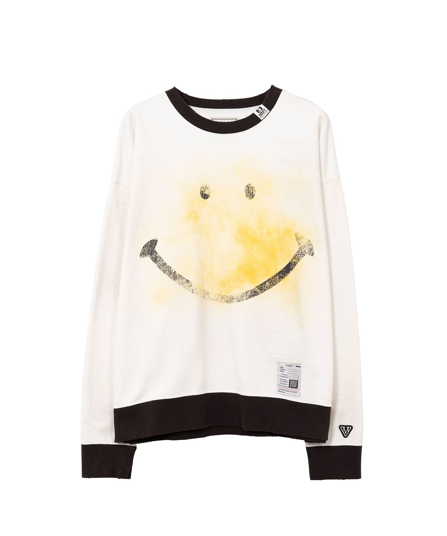 Smily Face Printed Distressed Ringer Sweatshirt