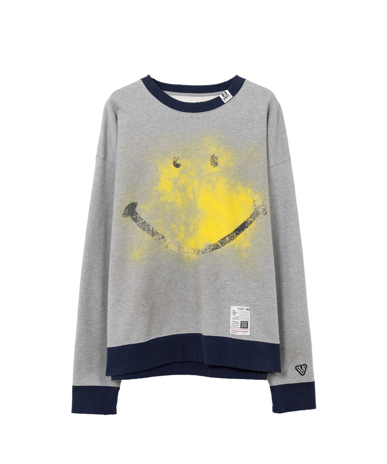 Smily Face Printed Distressed Ringer Sweatshirt