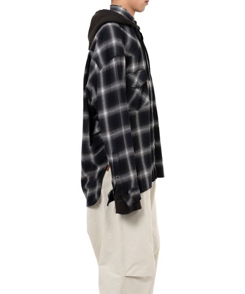 Hoodie Combine Checkered Shirt