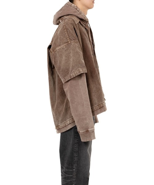 Corduroy Hooded Layered Shirt