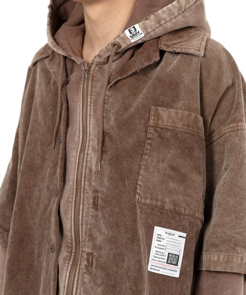 Corduroy Hooded Layered Shirt
