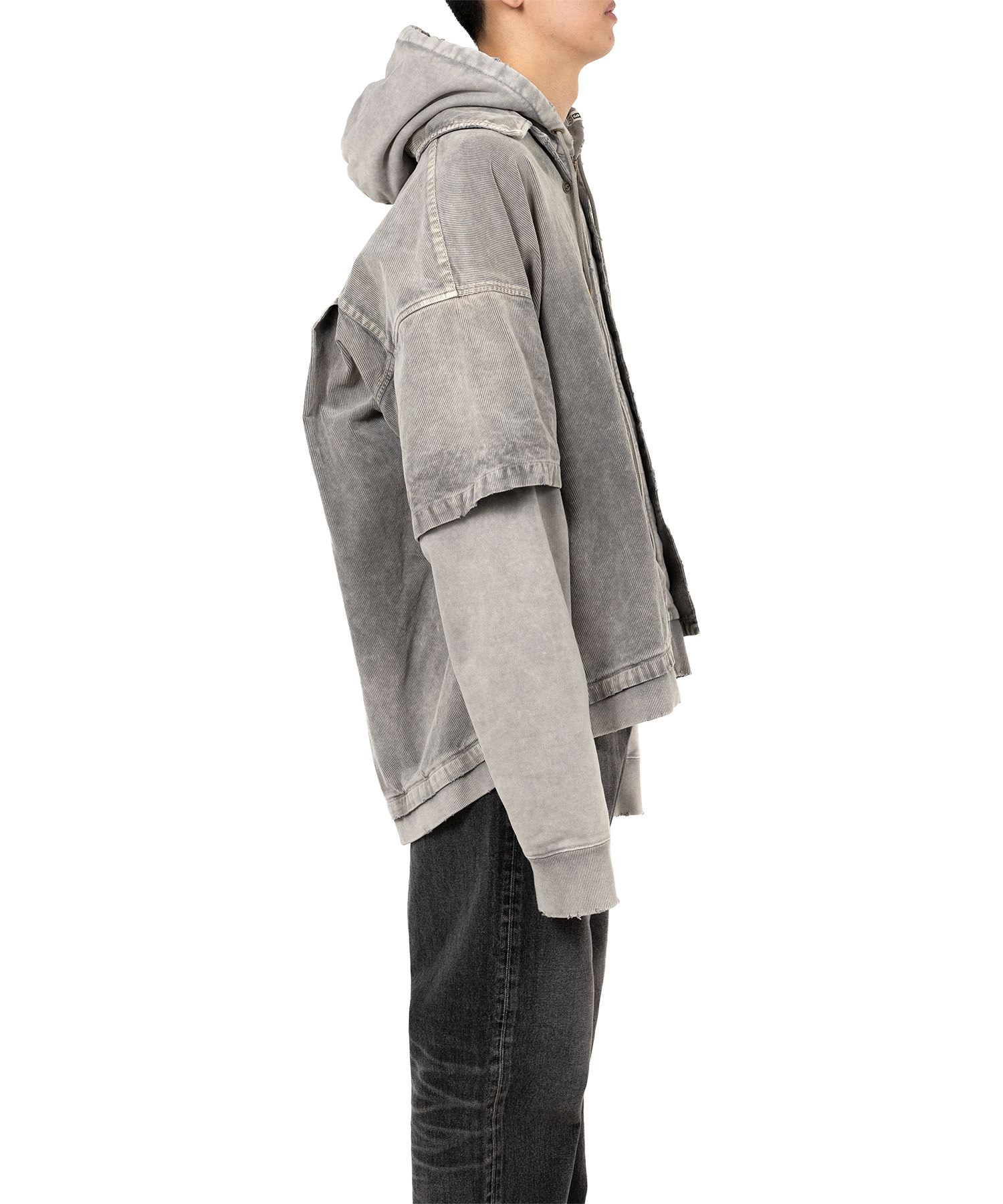 Corduroy Hooded Layered Shirt