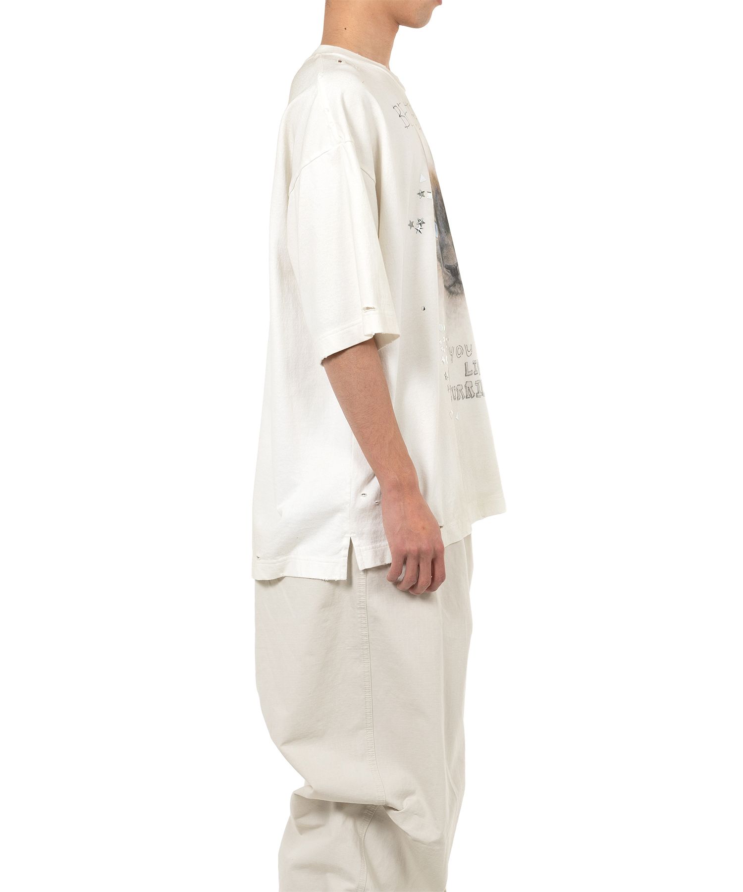 Cat Printed Embellished Distressed T-shirt