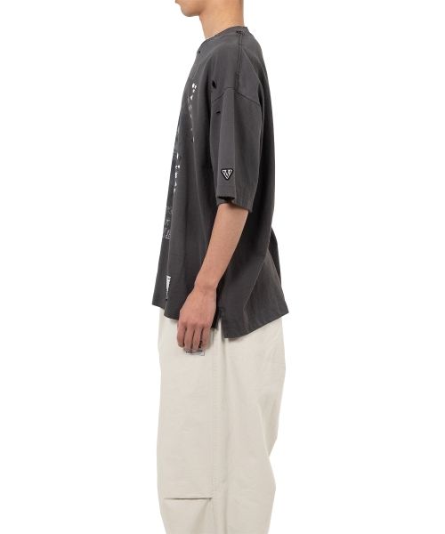 Cat Printed Embellished Distressed T-shirt