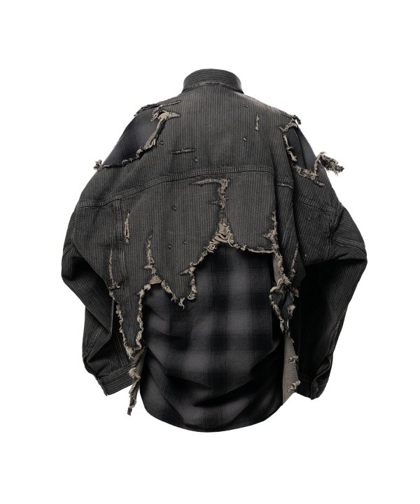 Check Shirt Layered Denim Jacket