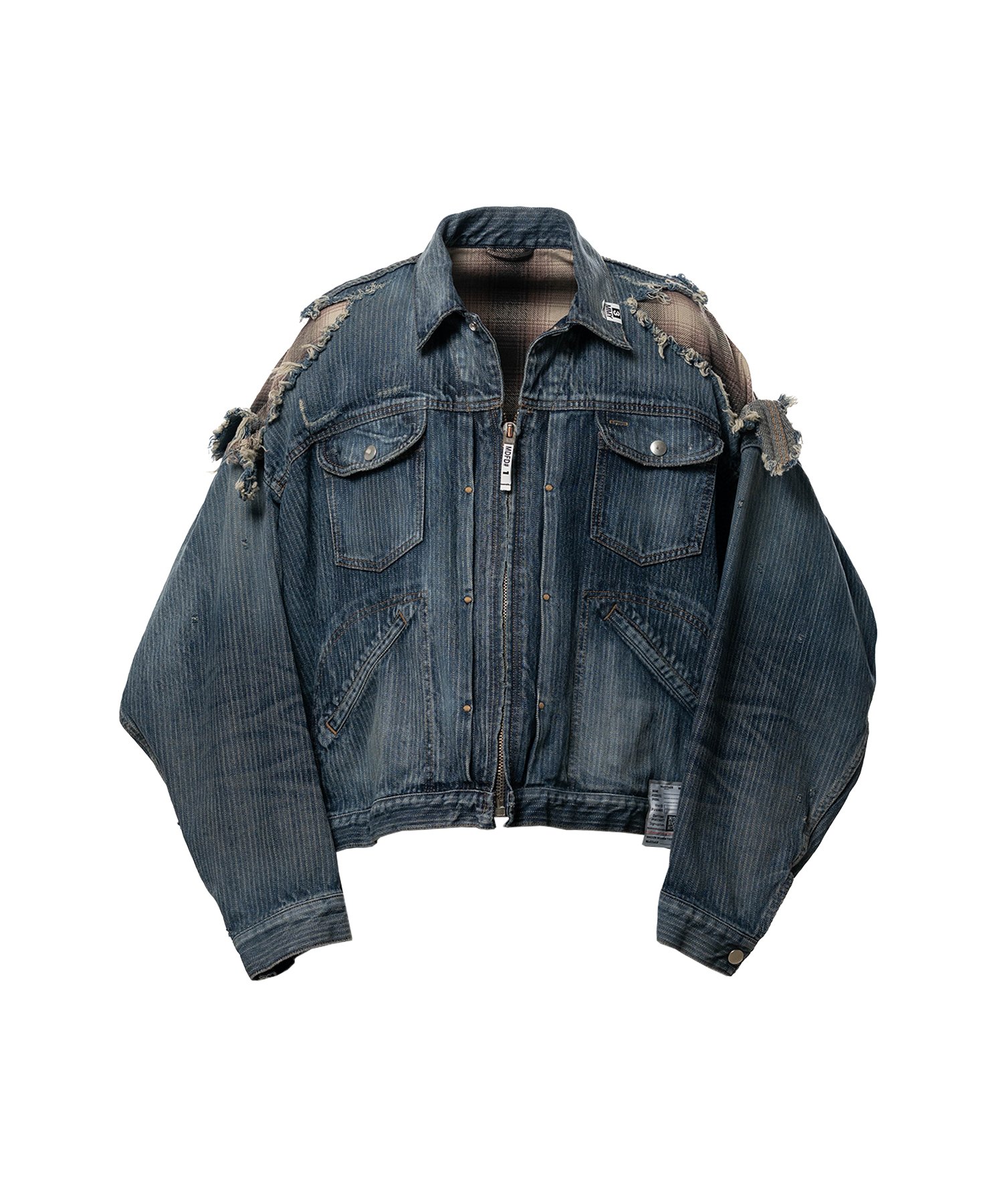 Check Shirt Layered Denim Jacket