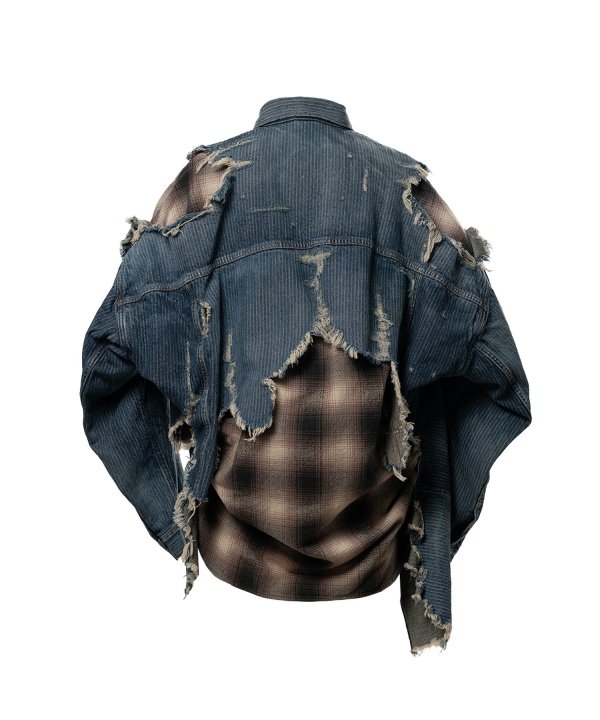 Check Shirt Layered Denim Jacket