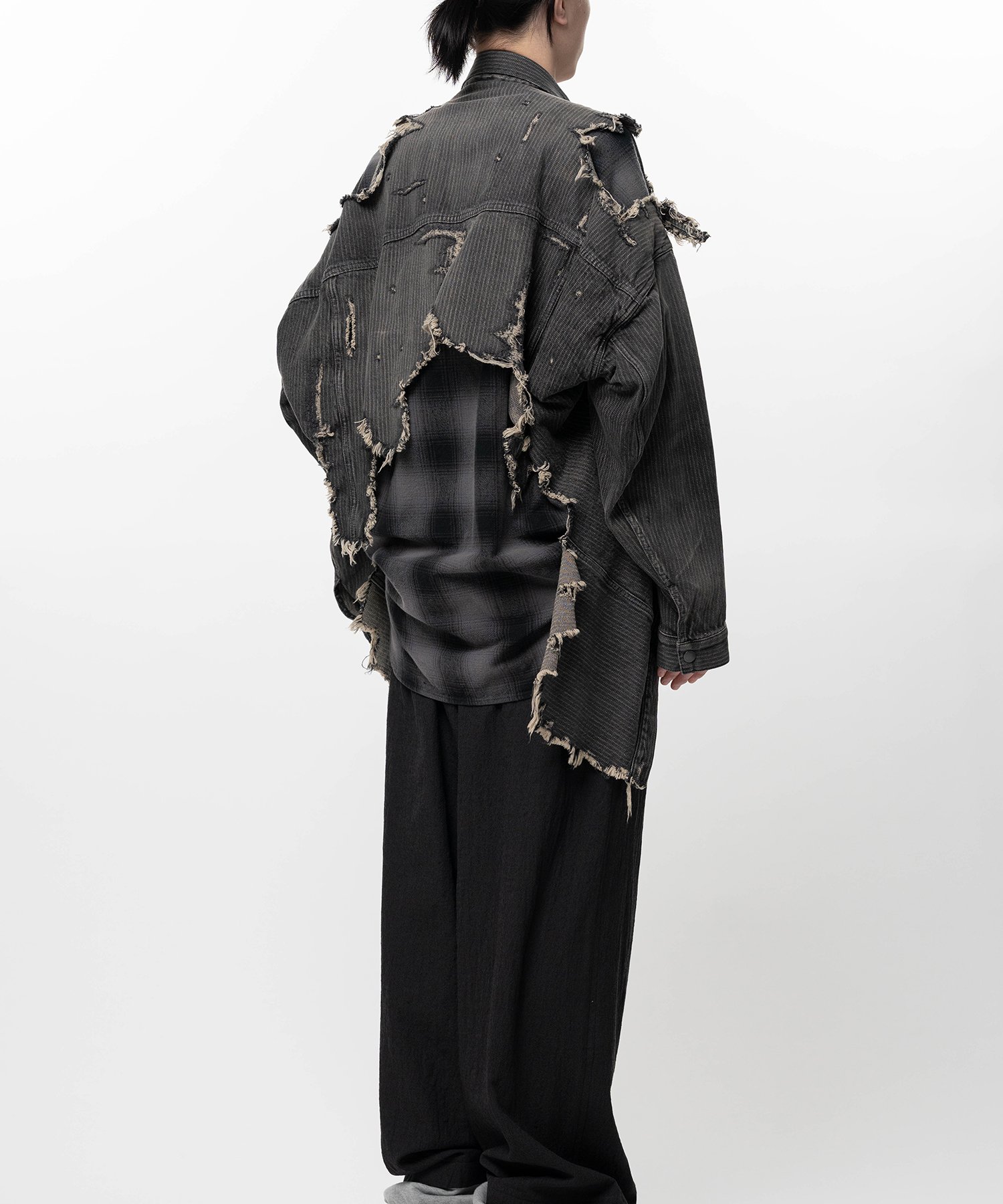 Check Shirt Layered Denim Jacket