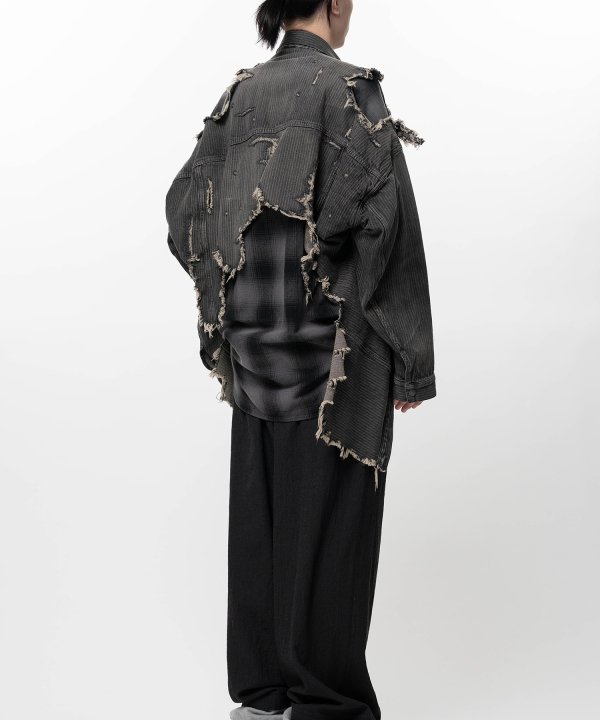 Check Shirt Layered Denim Jacket