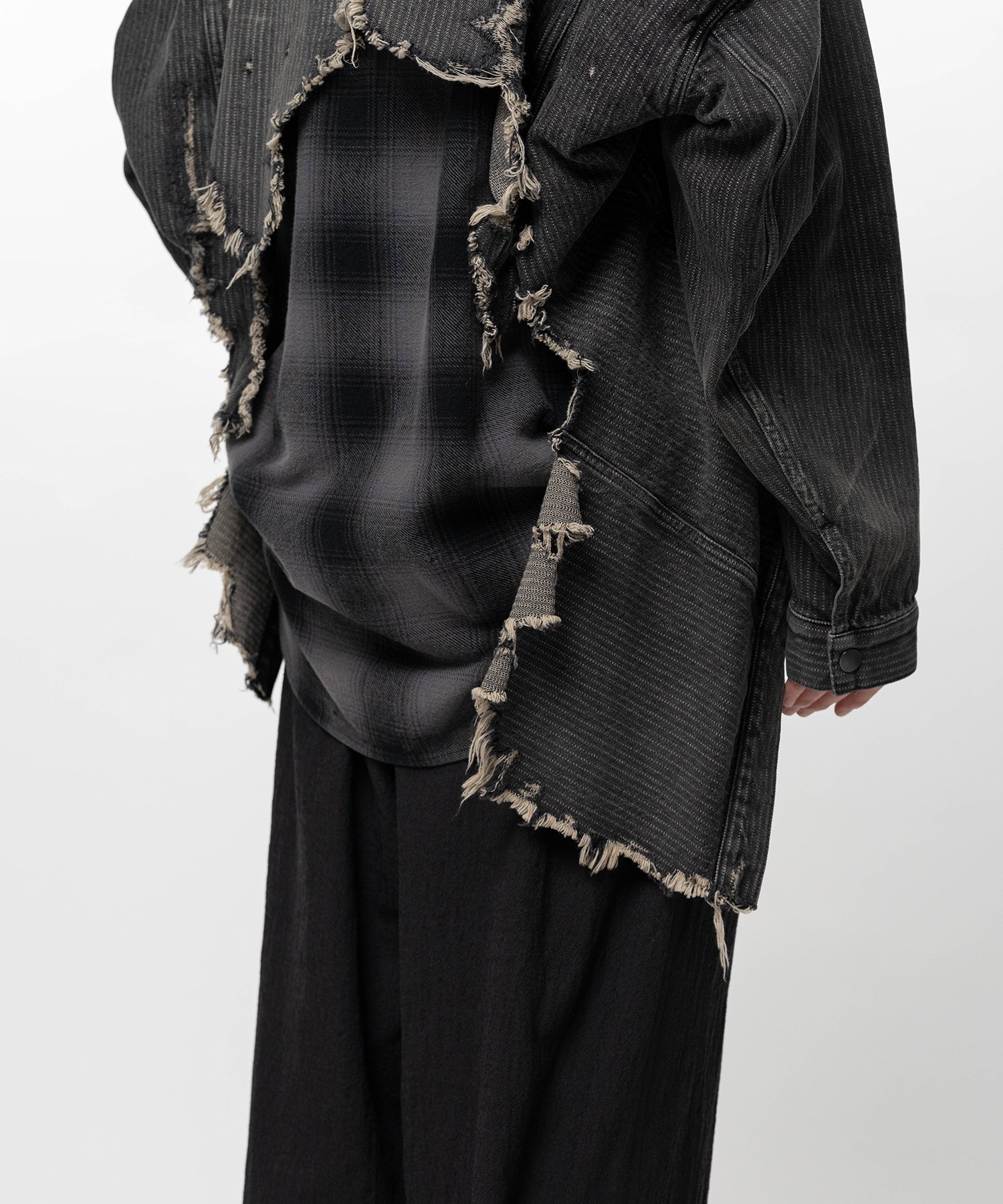 Check Shirt Layered Denim Jacket