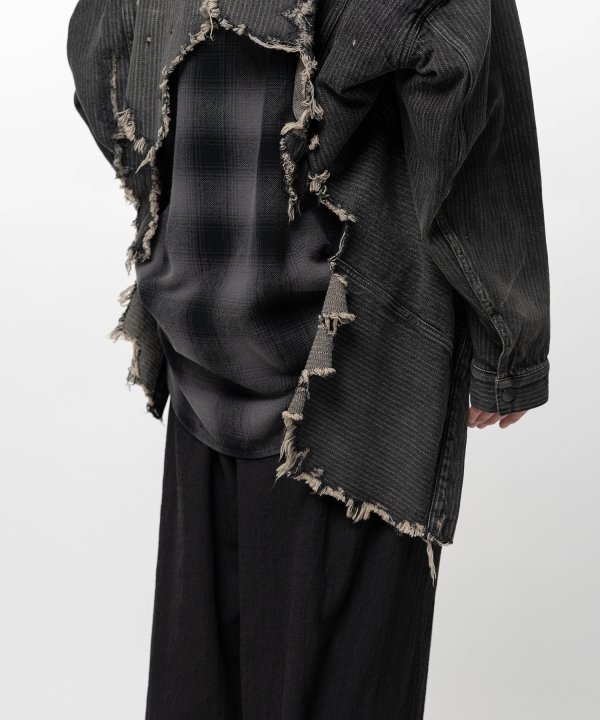 Check Shirt Layered Denim Jacket