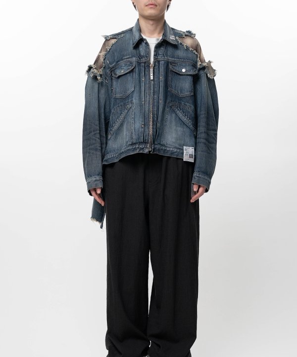 Check Shirt Layered Denim Jacket