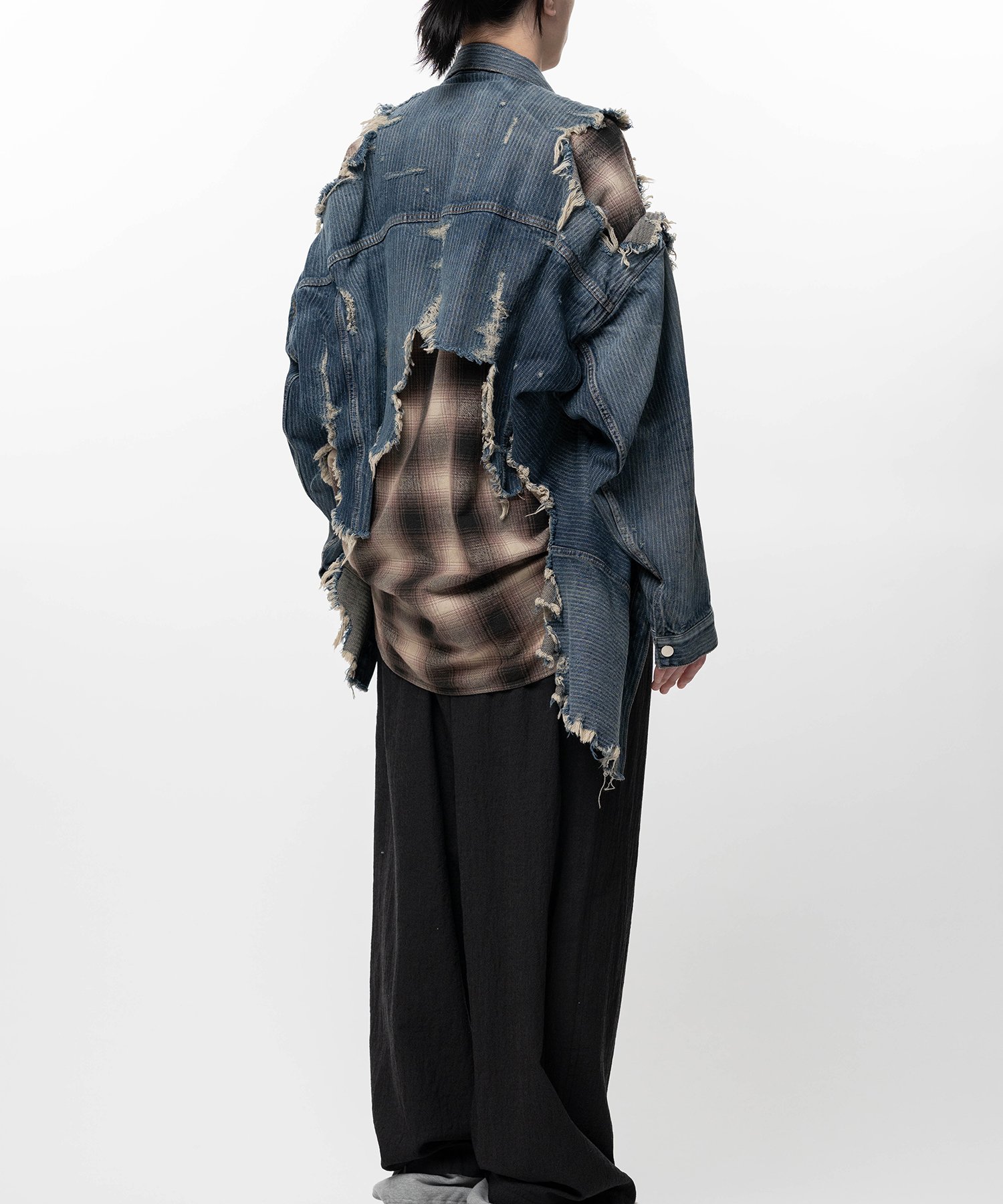 Check Shirt Layered Denim Jacket