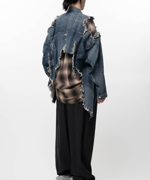 Check Shirt Layered Denim Jacket